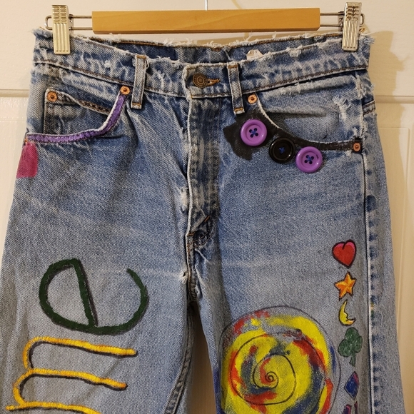 Levi's 505 hand painted size 29×30 ORANGE tab 90s Little e - Picture 3 of 14